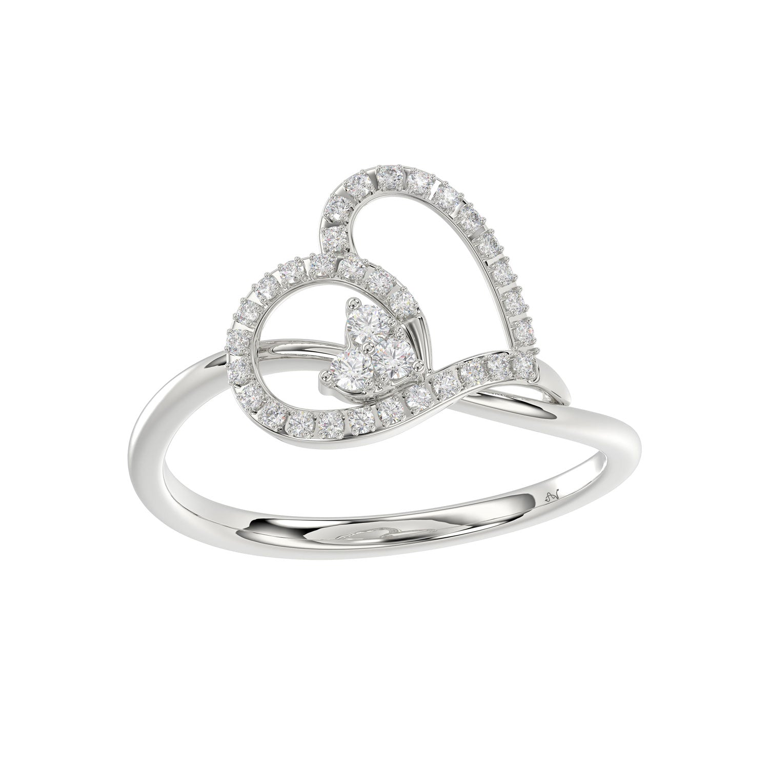 Elegant Ladies Heart Ring 0.15Ct Round Diamond Sterling Silver White Romantic Promise Jewelry For Women