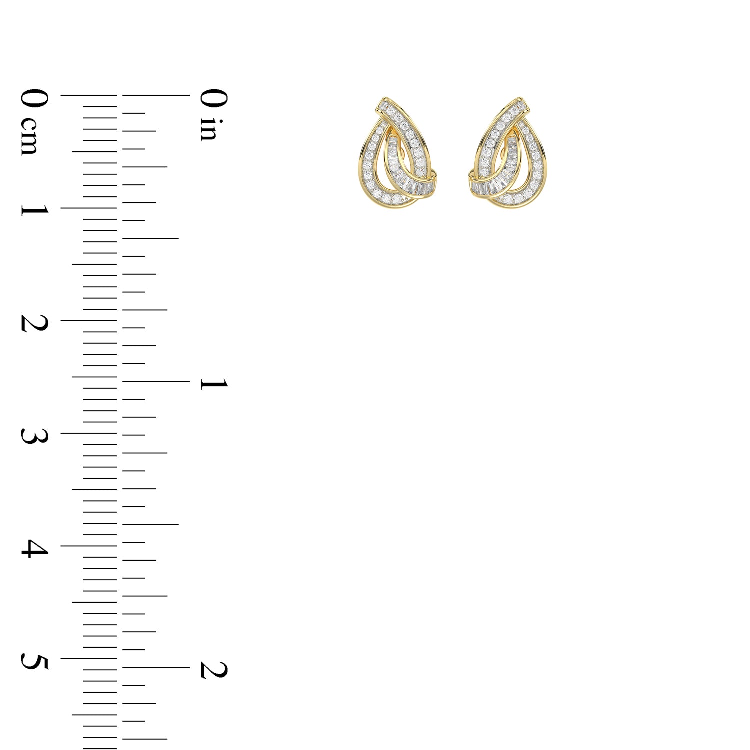 LADIES EARRING 0.20CT ROUND/BAGUETTE DIAMOND 10K YELLOW GOLD