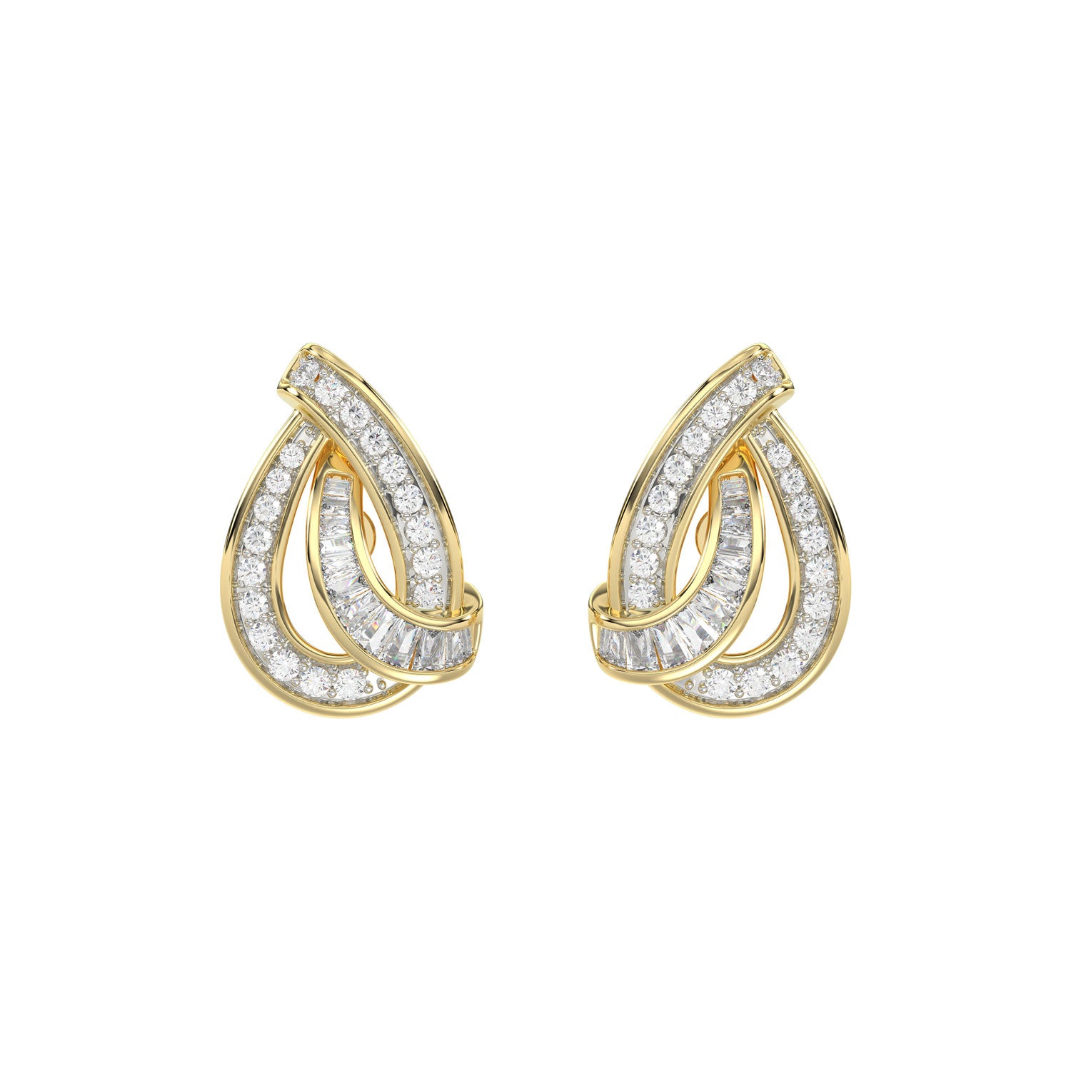 LADIES EARRING 0.20CT ROUND/BAGUETTE DIAMOND 10K YELLOW GOLD