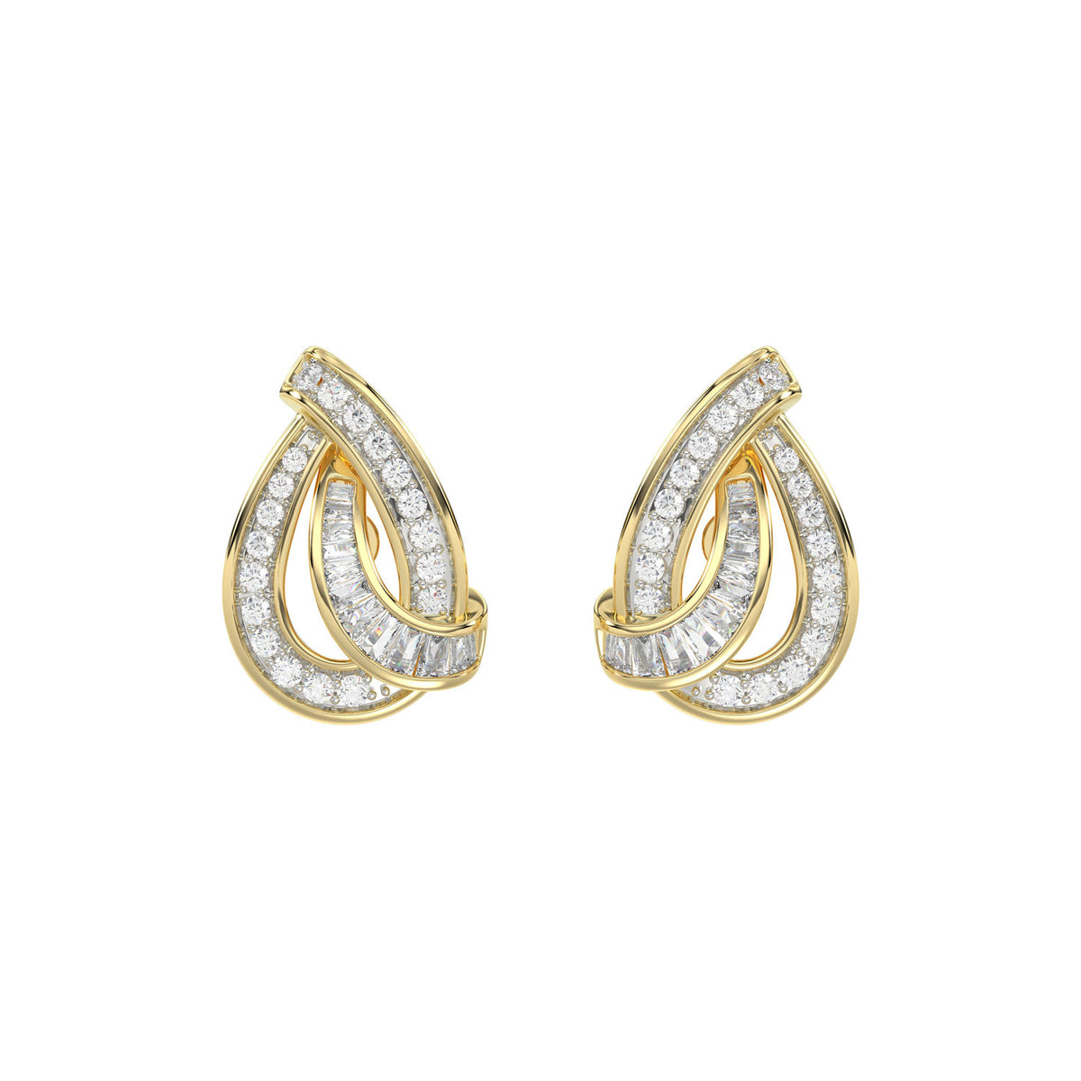 LADIES EARRING 0.20CT ROUND/BAGUETTE DIAMOND 10K YELLOW GOLD