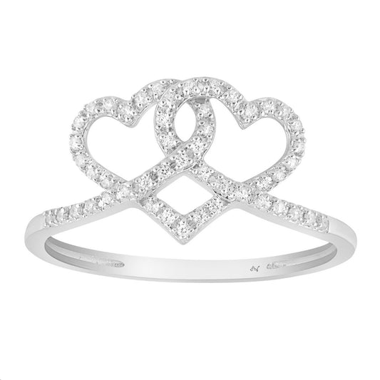 Sterling Silver Ladies 0.15CT Round Diamond Double Heart Engagement Fashion Ring Elegant Jewelry Design