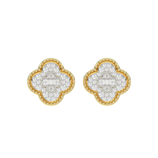 LADIES EARRING 0.25CT ROUND/BAGUETTE DIAMOND 10K YELLOW GOLD
