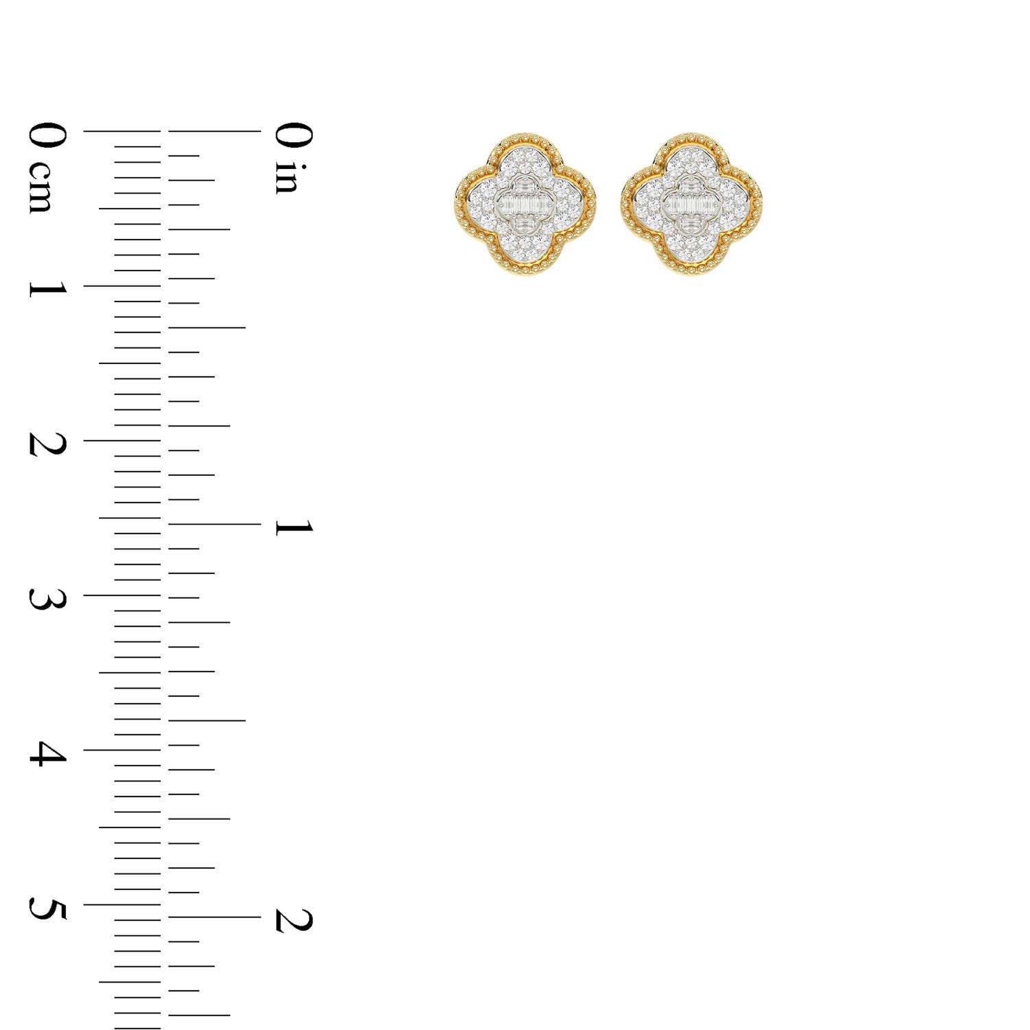 LADIES EARRING 0.25CT ROUND/BAGUETTE DIAMOND 10K YELLOW GOLD