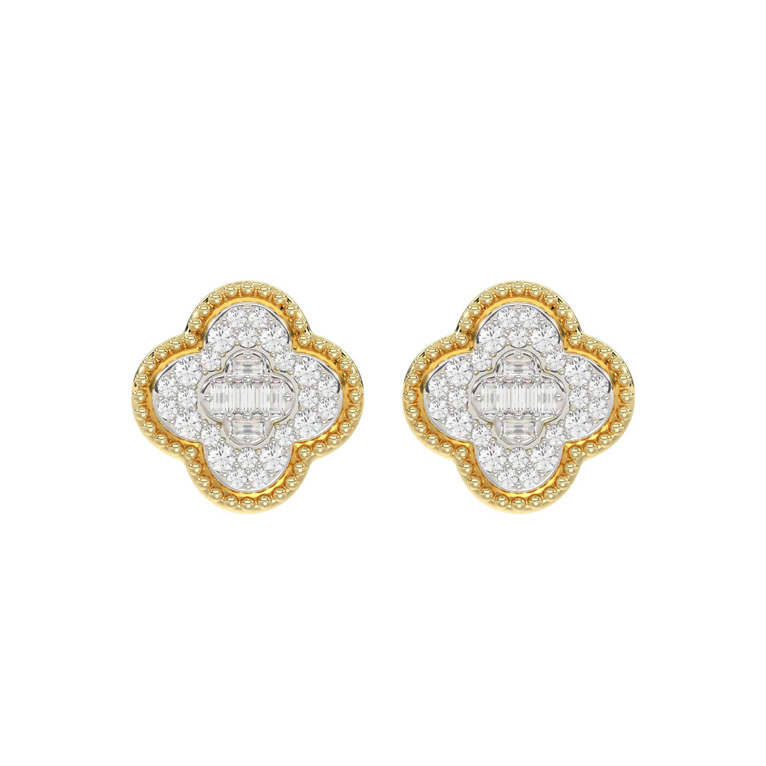 LADIES EARRING 0.25CT ROUND/BAGUETTE DIAMOND 10K YELLOW GOLD
