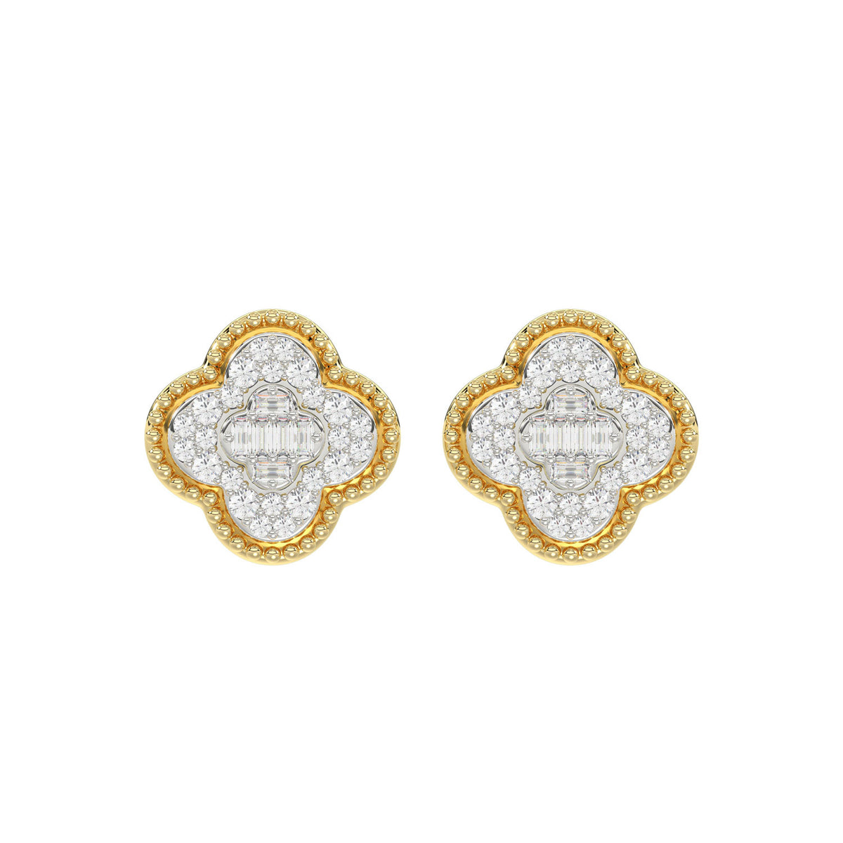 LADIES EARRING 0.25CT ROUND/BAGUETTE DIAMOND 10K YELLOW GOLD