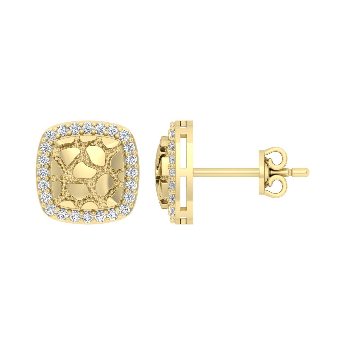 �Ladies Nugget Halo Fashion Earrings 0.25Ct Round Diamond 10K Yellow Gold � Fashionable Women�S Jewelry Gift