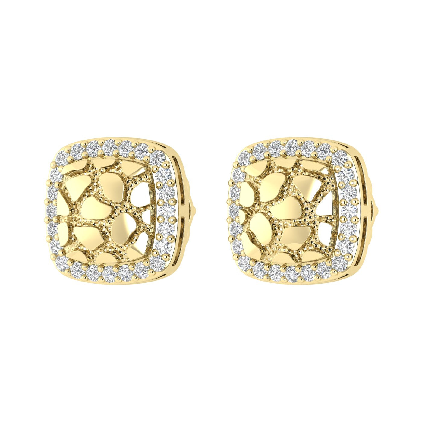 �Ladies Nugget Halo Fashion Earrings 0.25Ct Round Diamond 10K Yellow Gold � Fashionable Women�S Jewelry Gift