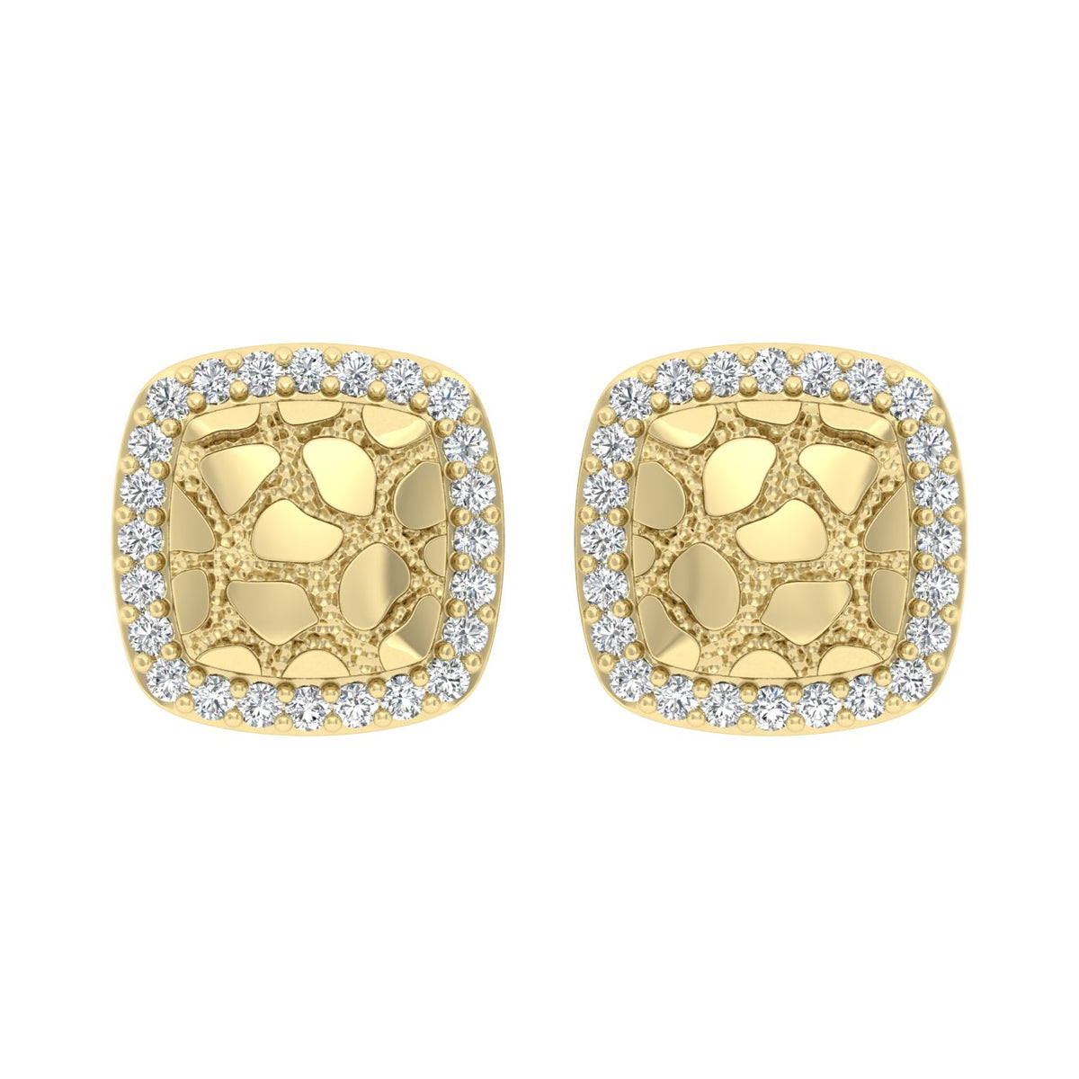 �Ladies Nugget Halo Fashion Earrings 0.25Ct Round Diamond 10K Yellow Gold � Fashionable Women�S Jewelry Gift