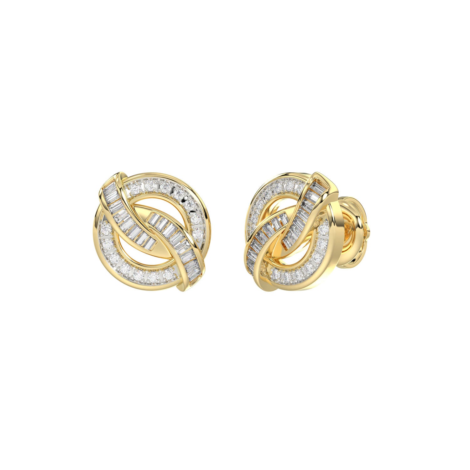 LADIES EARRING 0.20CT ROUND/BAGUETTE DIAMOND 10K YELLOW GOLD