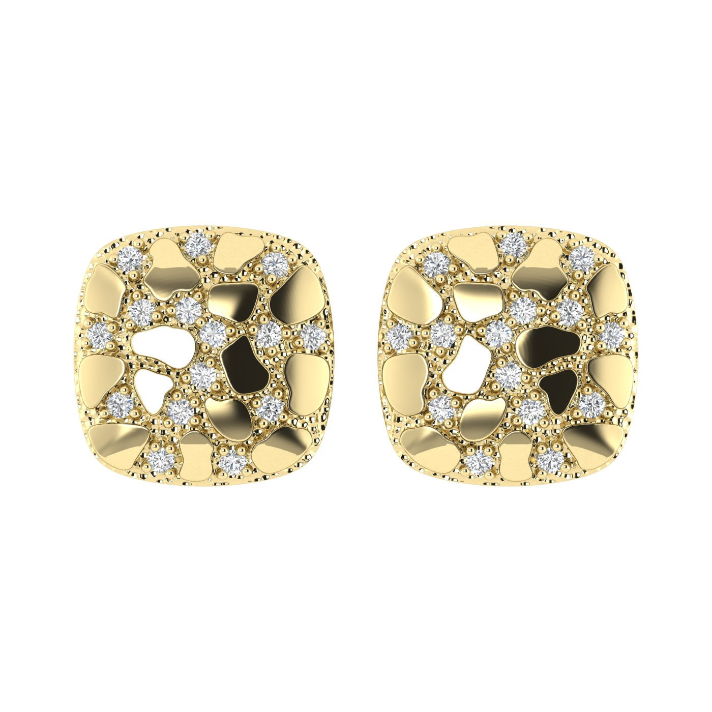 “Ladies Nugget-Fashion Earrings 0.15Ct Round Diamond 10K Yellow Gold – Elegant Women’S Fashion Jewelry Gift