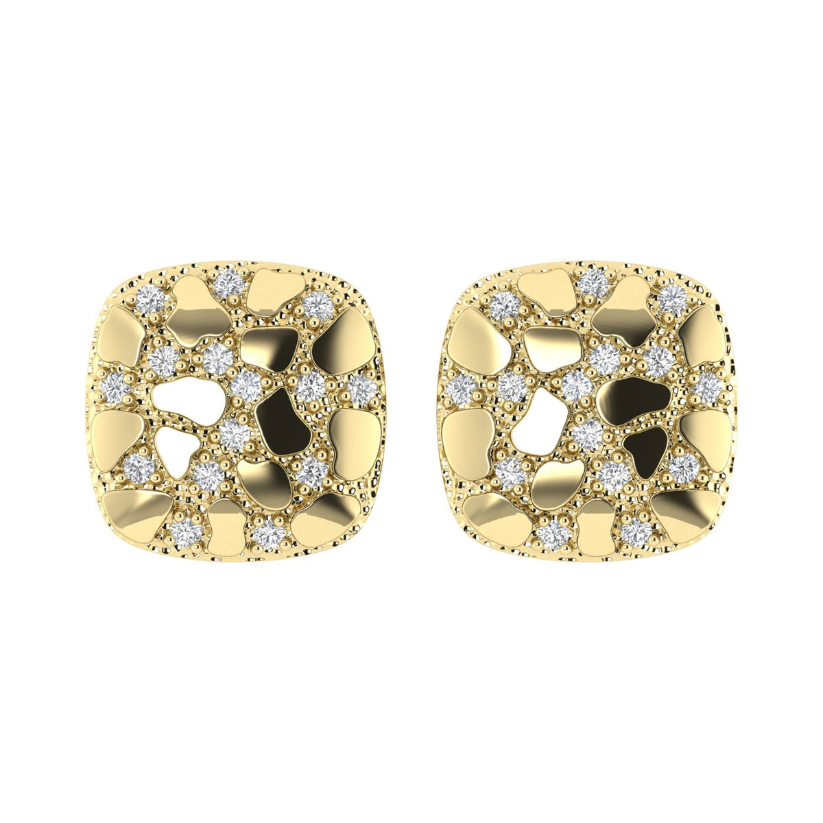 “Ladies Nugget-Fashion Earrings 0.15Ct Round Diamond 10K Yellow Gold – Elegant Women’S Fashion Jewelry Gift
