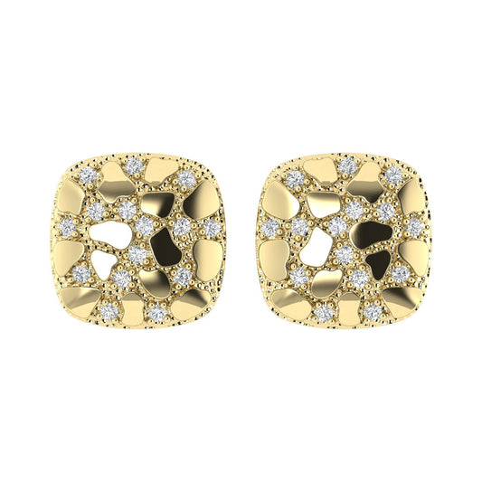“Ladies Nugget-Fashion Earrings 0.15Ct Round Diamond 10K Yellow Gold – Elegant Women’S Fashion Jewelry Gift