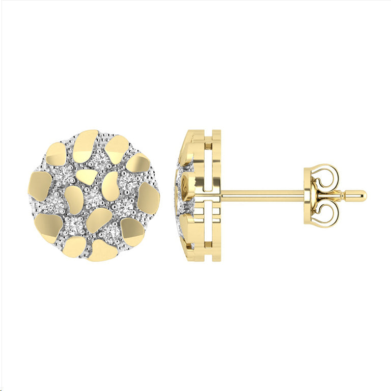 Ladies Nugget-Fashion Earrings 0.15Ct Round Diamond 10K Yellow Gold � Elegant Women�S Fashion Jewelry Gift
