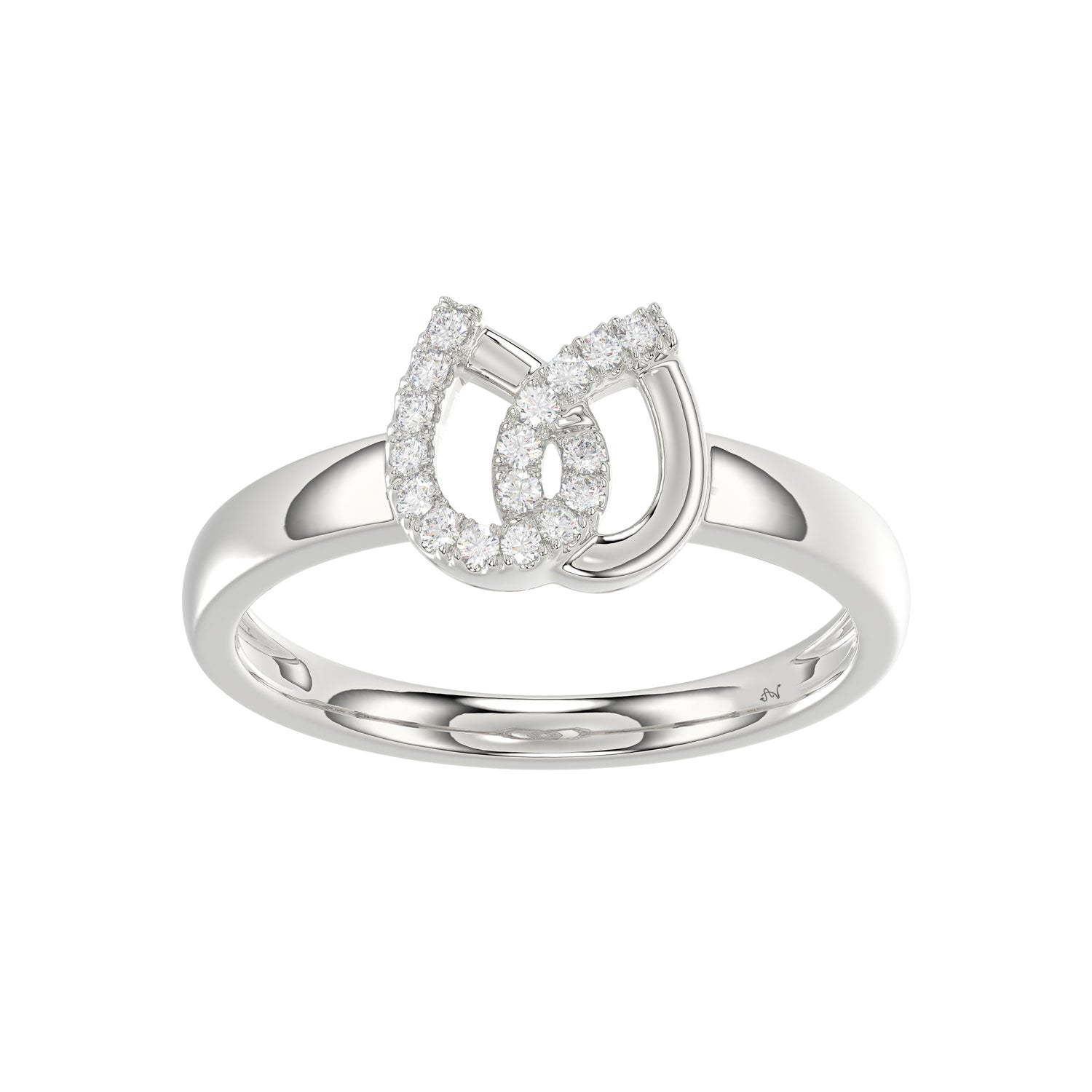 Ladies Lucky Horseshoe Fashion Ring 0.10Ct Round Diamond Sterling Silver White – Double Horseshoe Fashion Jewelry