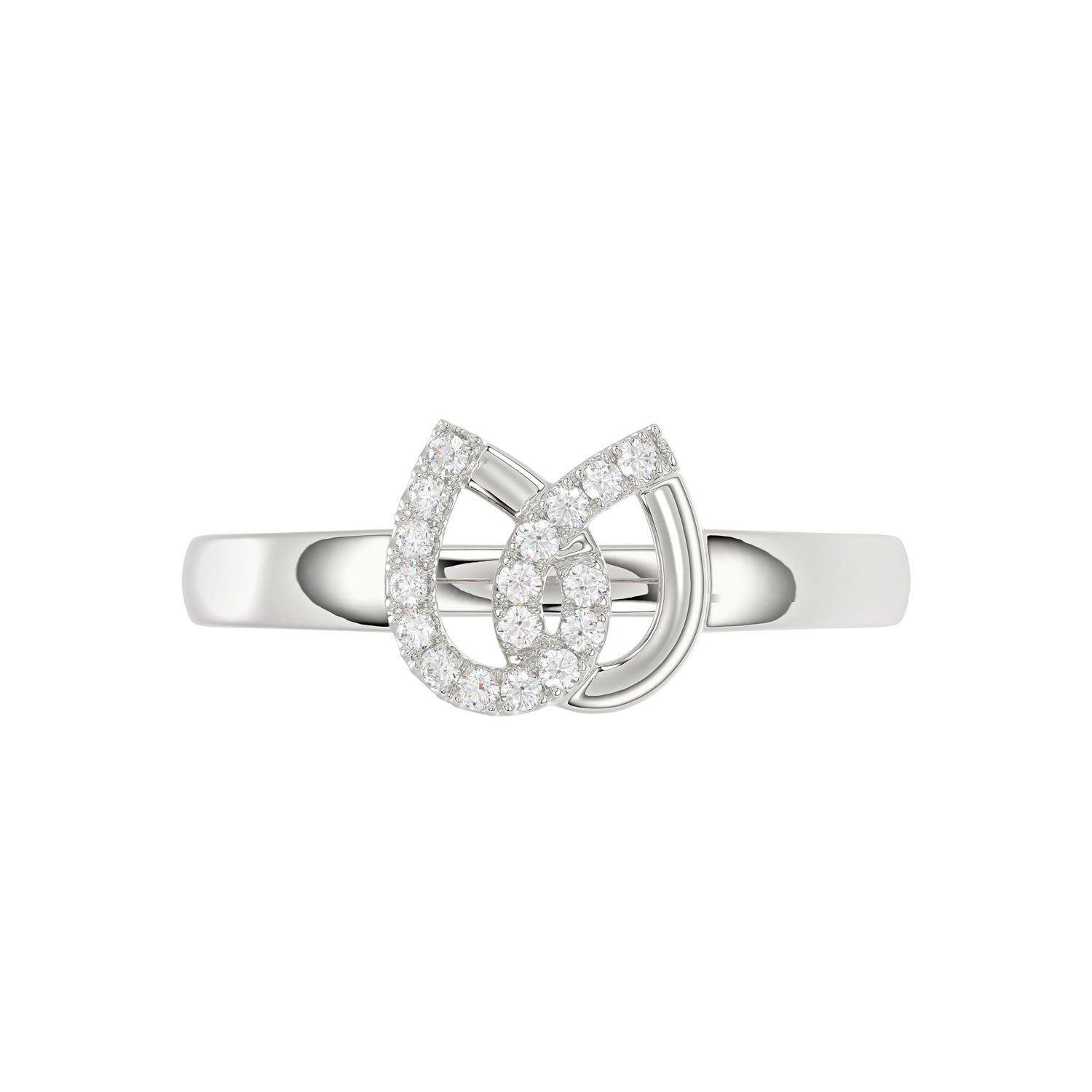 Ladies Lucky Horseshoe Fashion Ring 0.10Ct Round Diamond Sterling Silver White – Double Horseshoe Fashion Jewelry