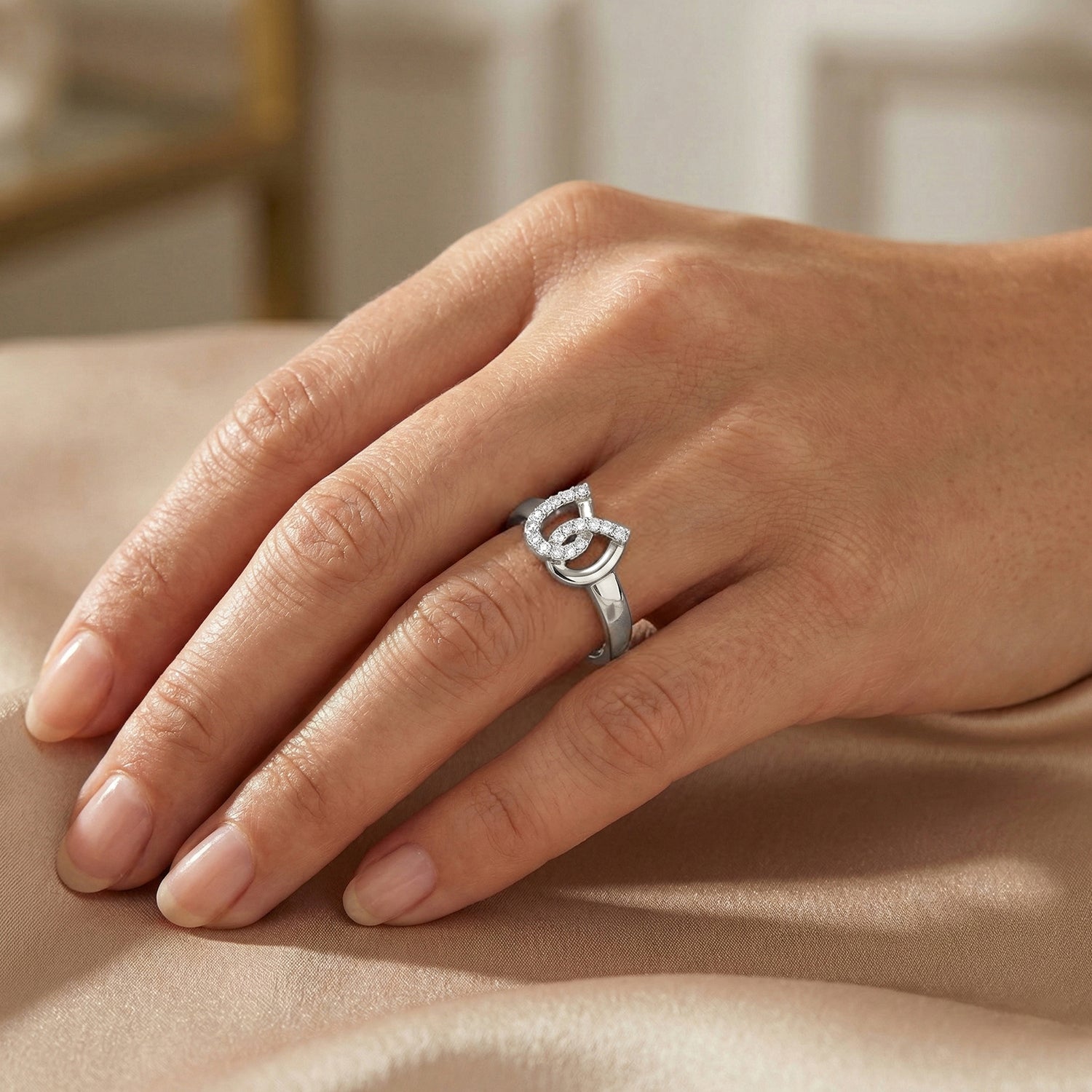 Ladies Lucky Horseshoe Fashion Ring 0.10Ct Round Diamond Sterling Silver White – Double Horseshoe Fashion Jewelry