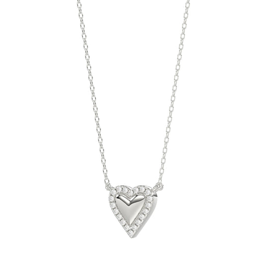 Round Diamond Heart Necklace, 0.10Ct Sterling Silver  Love Necklace, Minimal Heart Charm Pendant For Your Loved One, Girlfriend Gift