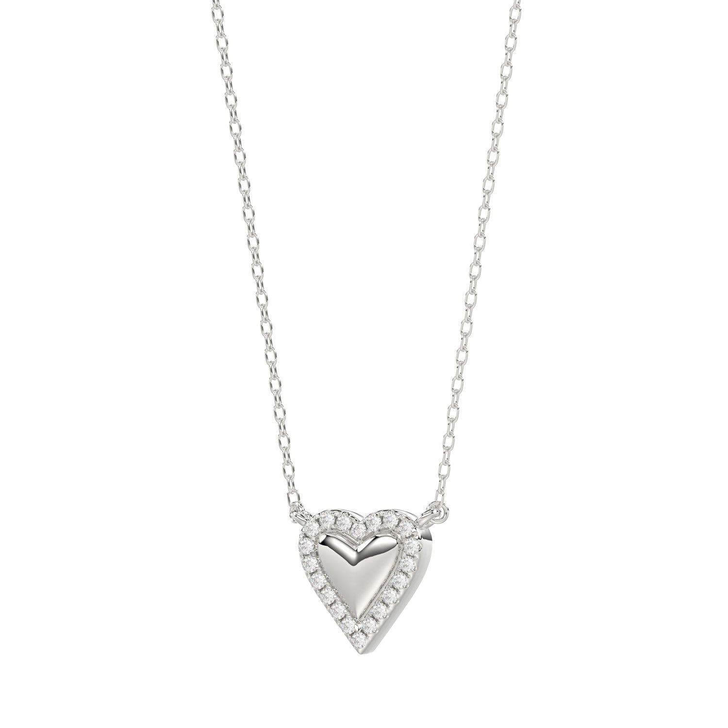Round Diamond Heart Necklace, 0.10Ct Sterling Silver  Love Necklace, Minimal Heart Charm Pendant For Your Loved One, Girlfriend Gift