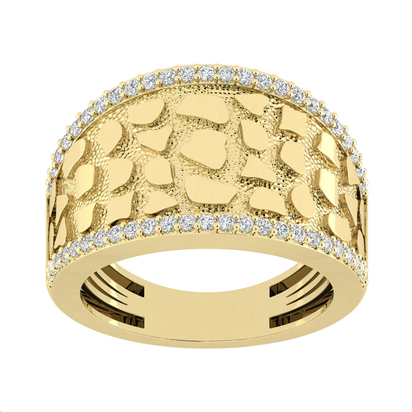 Men�S 10K Yellow Gold Diamond Nugget Ring 0.50Ct Round Diamond,Stylish Men�S Wedding & Fashion Ring