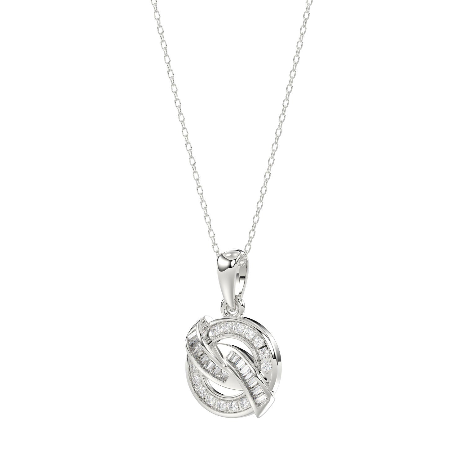 Elegant 0.15Ct Round & Baguette Diamond Pendant In Sterling Silver Ladies Fine Jewelry With Chain