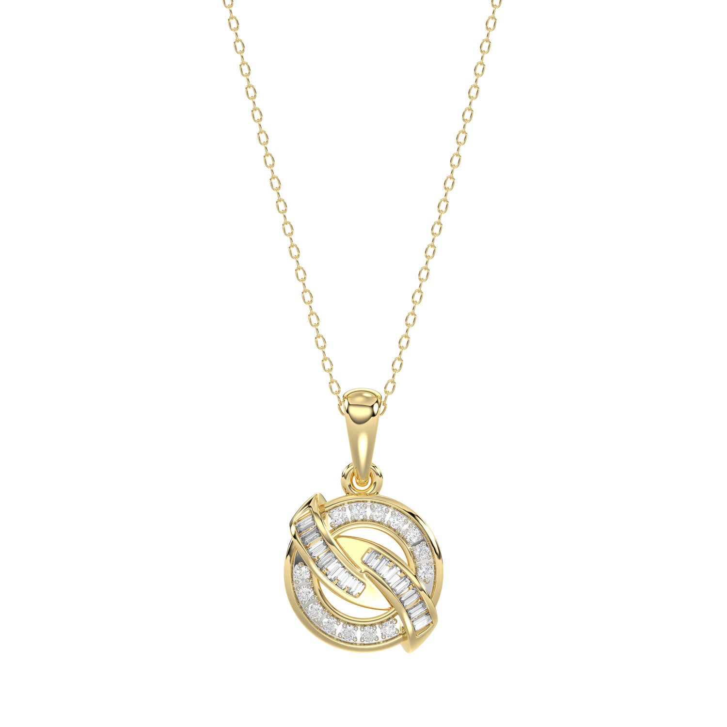 LADIES PENDANT 0.15CT ROUND/BAGUETTE DIAMOND 10K YELLOW GOLD