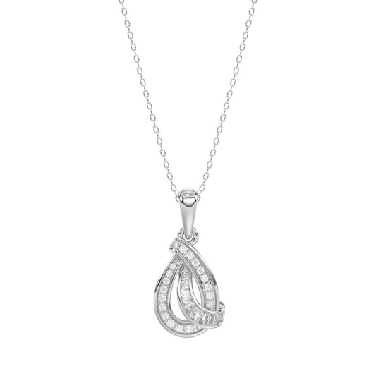 Sterling Silver Ladies 0.15CT Round & Baguette Diamond Teardrop Pendant With Chain Elegant Fashion Jewelry