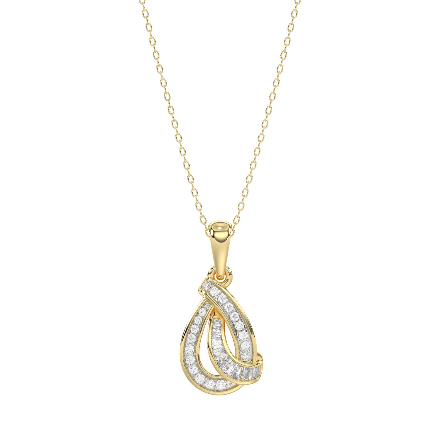 LADIES PENDANT 0.15CT ROUND/BAGUETTE DIAMOND 10K YELLOW GOLD