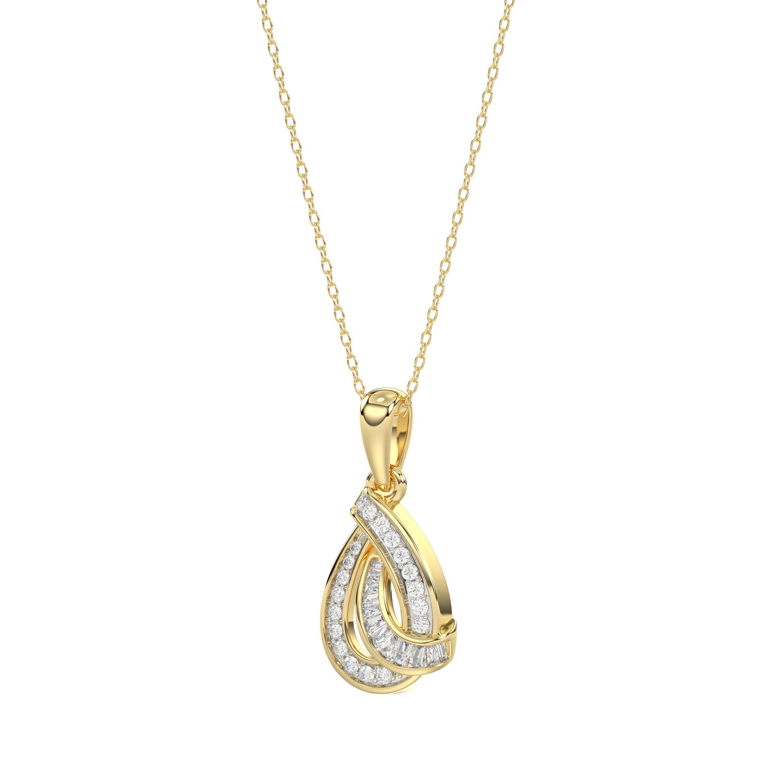 LADIES PENDANT 0.15CT ROUND/BAGUETTE DIAMOND 10K YELLOW GOLD