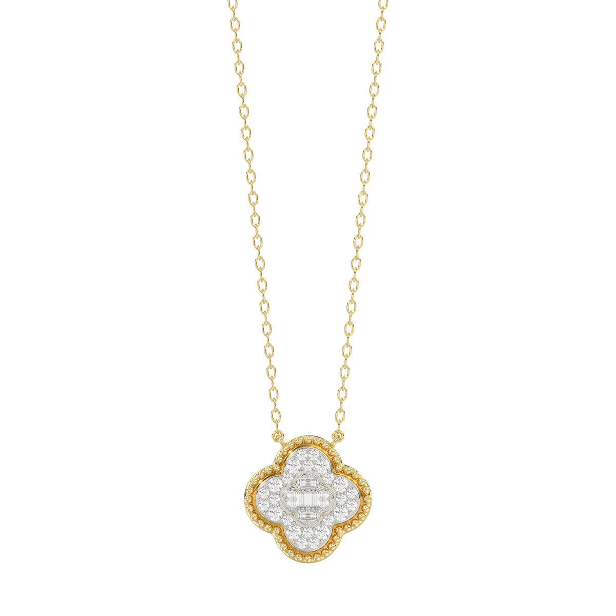 LADIES PENDANT 0.25CT ROUND/BAGUETTE DIAMOND 10K YELLOW GOLD