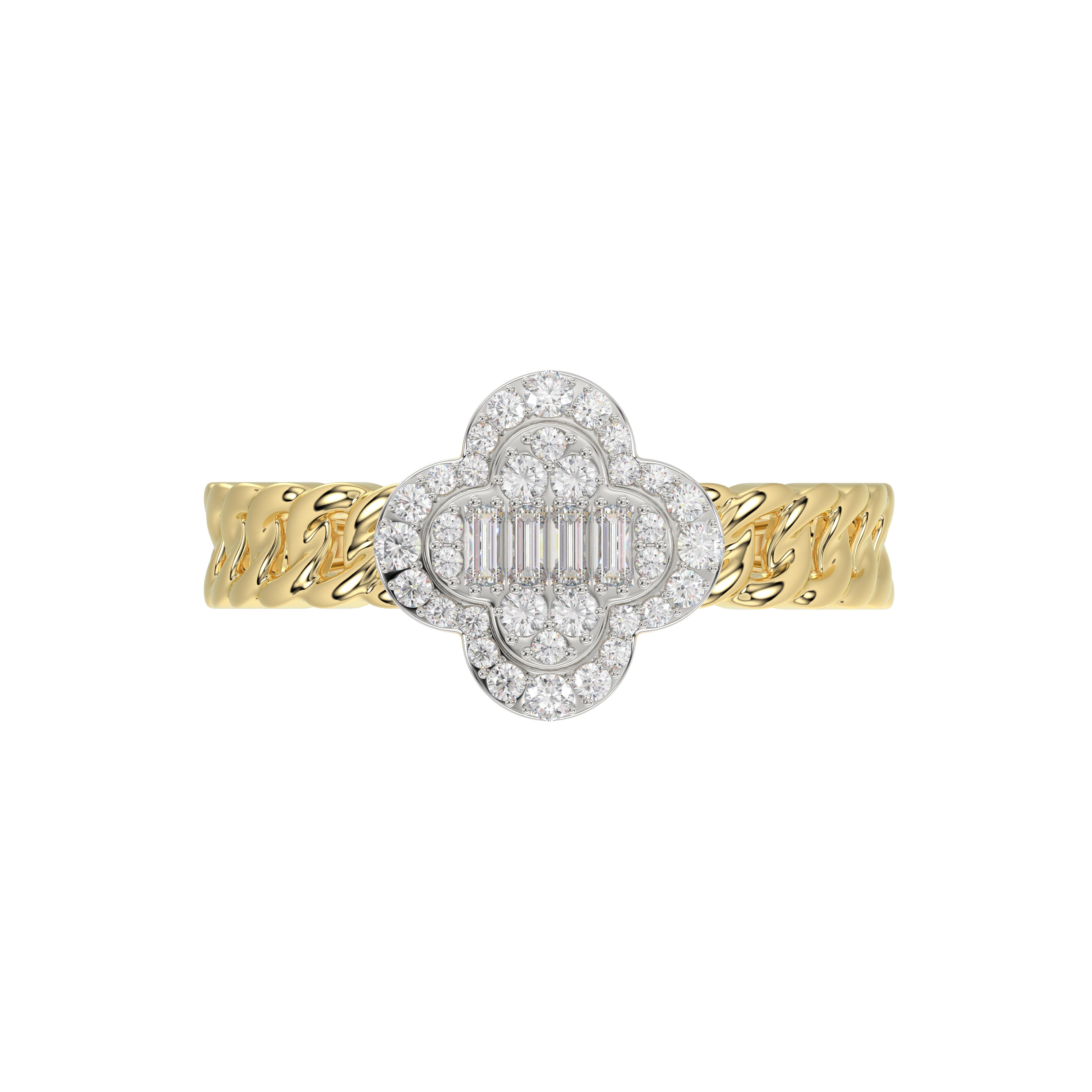 LADIES RING 0.25CT ROUND/BAGUETTE DIAMOND 10K YELLOW GOLD