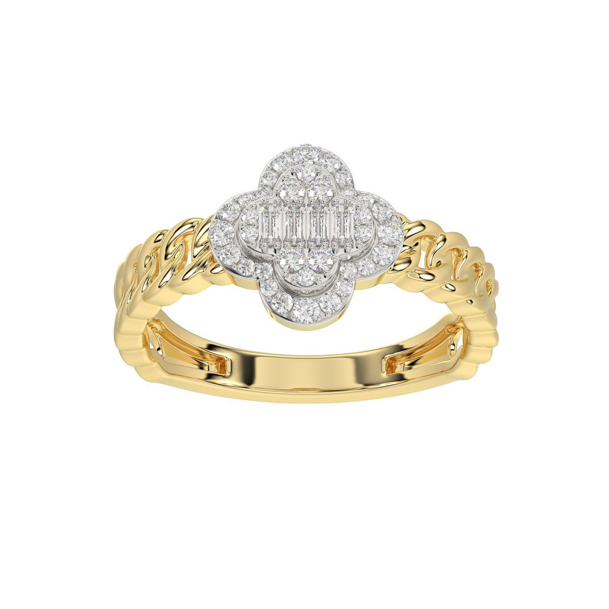 LADIES RING 0.25CT ROUND/BAGUETTE DIAMOND 10K YELLOW GOLD