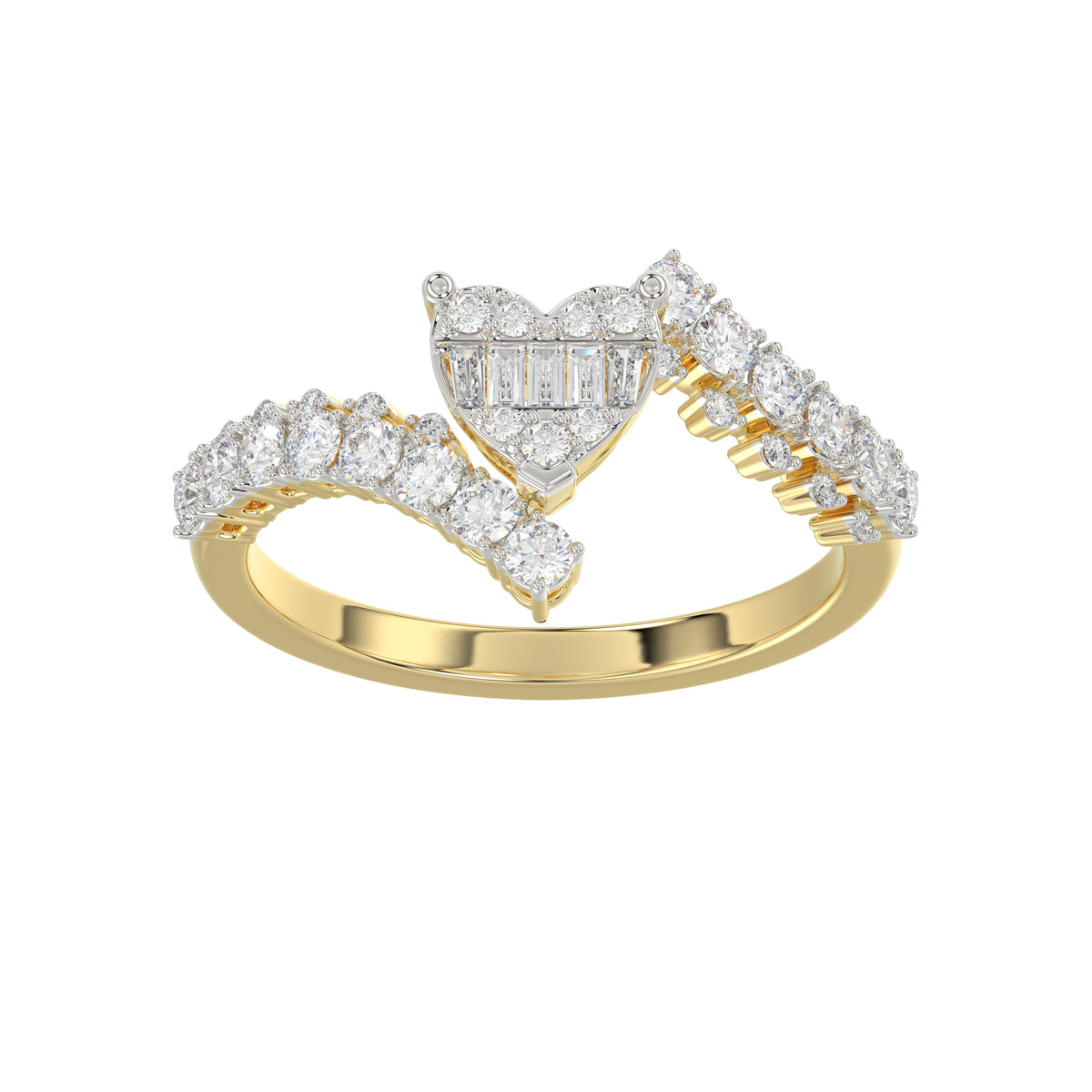 LADIES RING 0.65CT ROUND/BAGUETTE DIAMOND 14K YELLOW GOLD