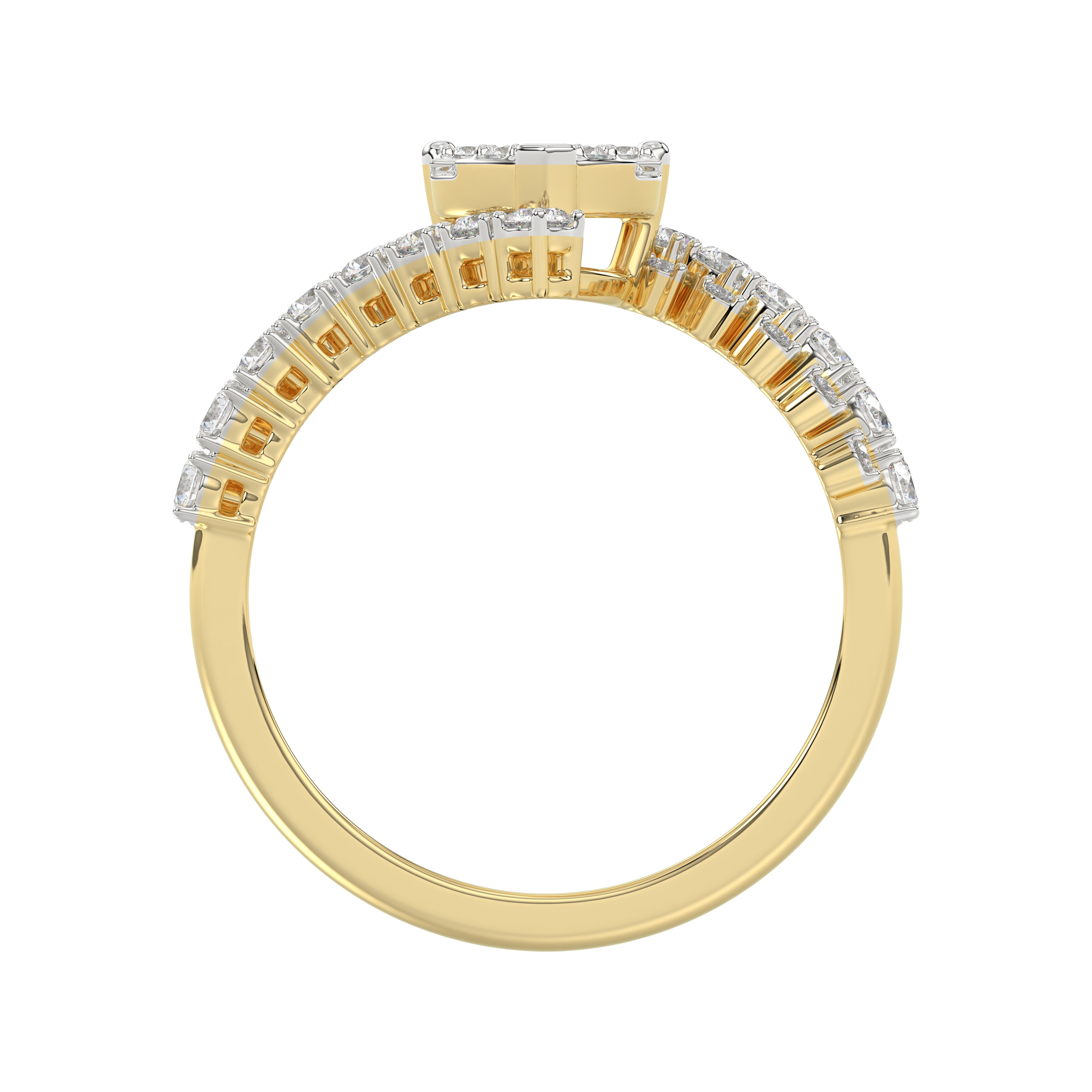 LADIES RING 0.65CT ROUND/BAGUETTE DIAMOND 14K YELLOW GOLD