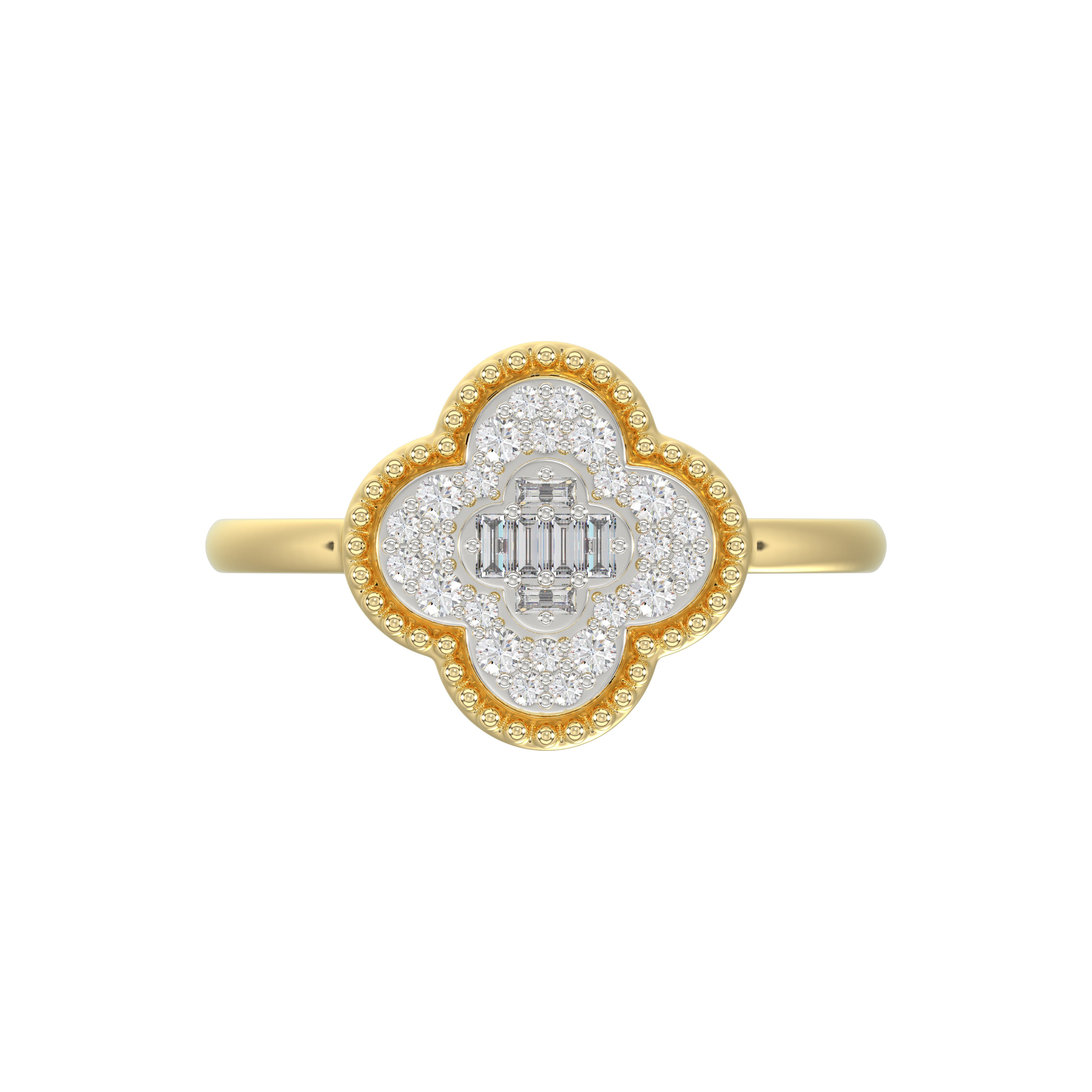 LADIES RING 0.25CT ROUND/BAGUETTE DIAMOND 10K YELLOW GOLD