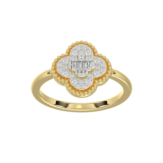 LADIES RING 0.25CT ROUND/BAGUETTE DIAMOND 10K YELLOW GOLD