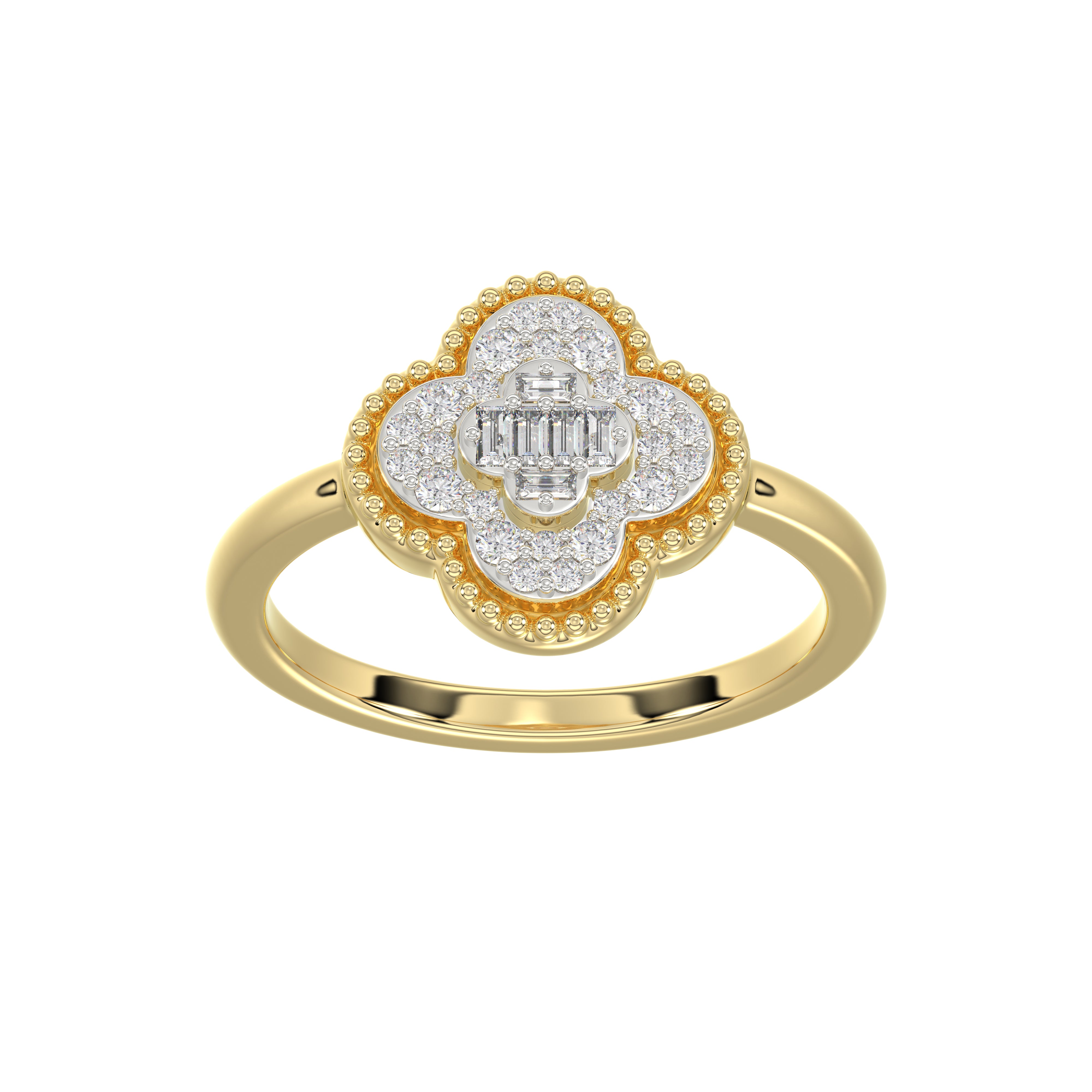 LADIES RING 0.25CT ROUND/BAGUETTE DIAMOND 10K YELLOW GOLD