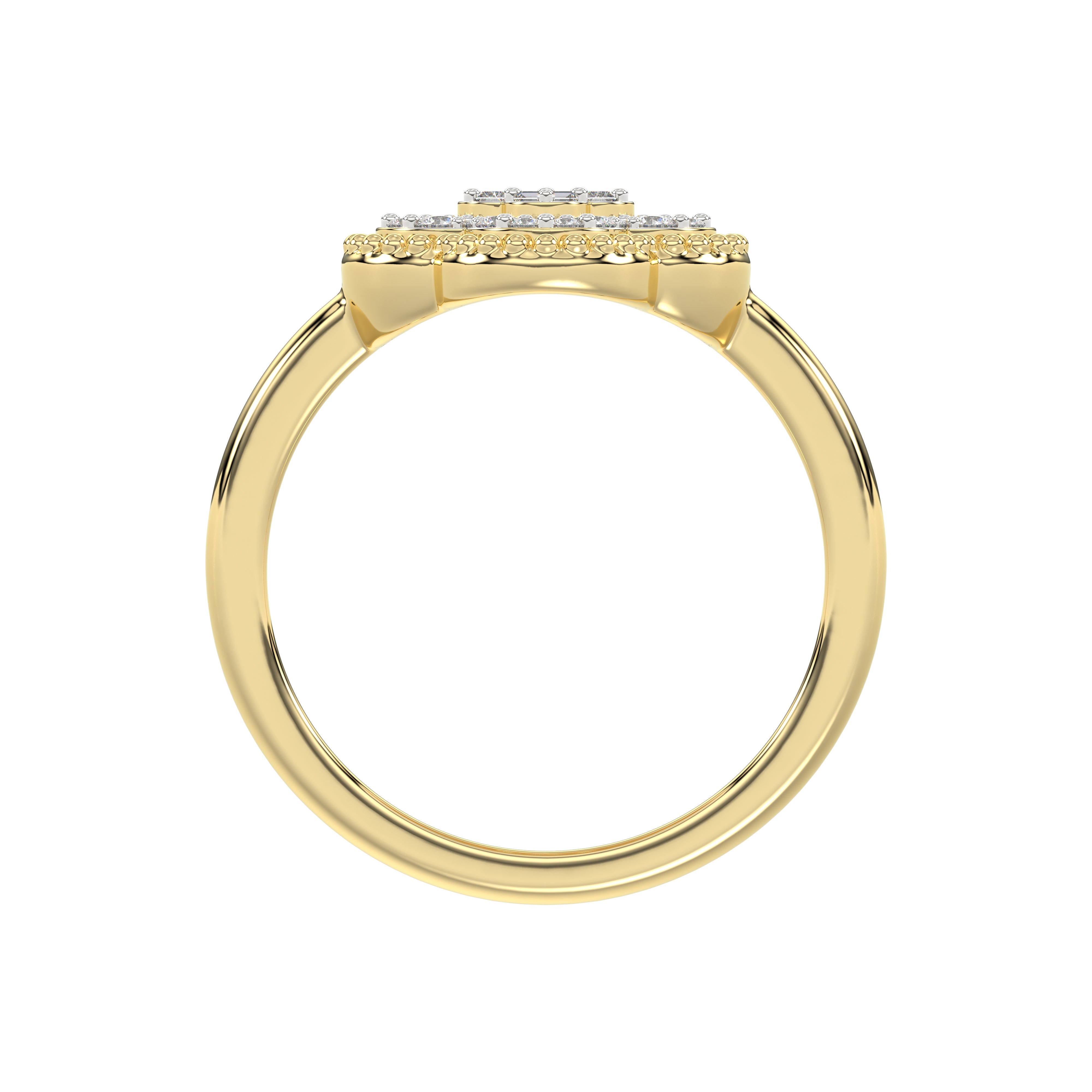 LADIES RING 0.25CT ROUND/BAGUETTE DIAMOND 10K YELLOW GOLD
