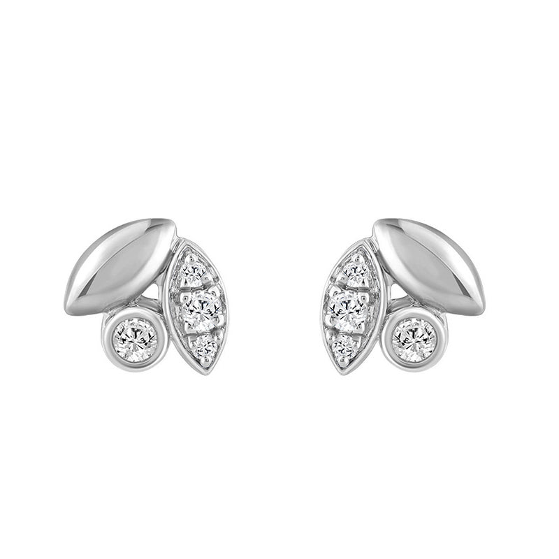 Elegance Ladies Round Diamond Cluster Fashion Earrings In 10K White Gold – Marquise Design