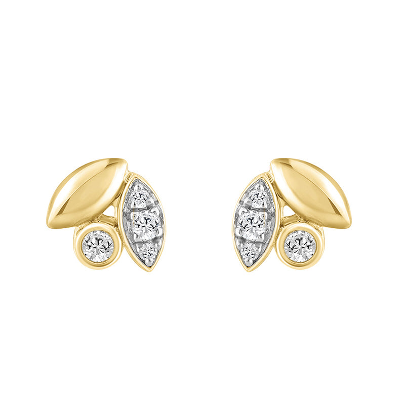 Elegance Ladies Round Diamond Cluster Fashion Earrings In 10K Yellow Gold – Marquise Design