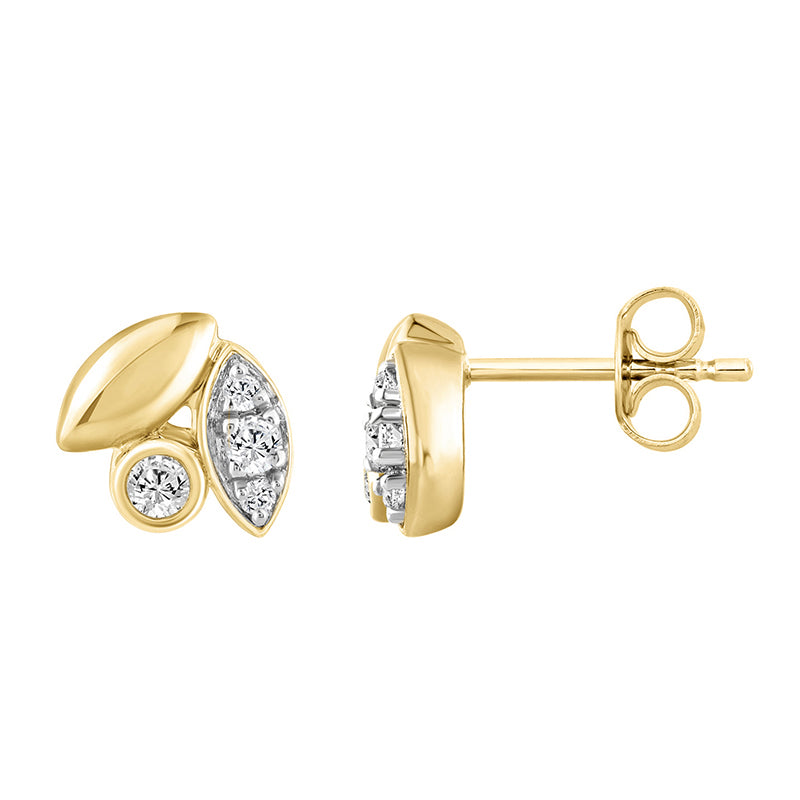 Elegance Ladies Round Diamond Cluster Fashion Earrings In 10K Yellow Gold – Marquise Design