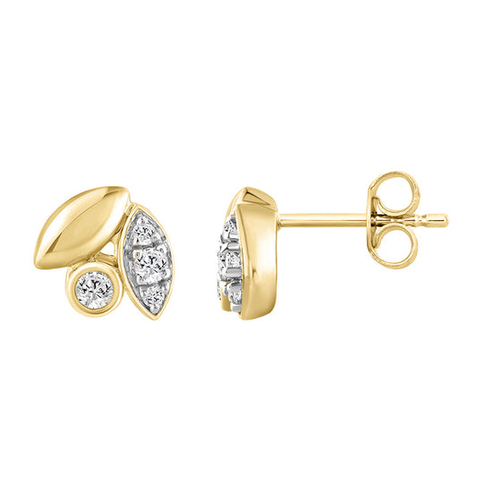 Elegance Ladies Round Diamond Cluster Fashion Earrings In 10K Yellow Gold – Marquise Design