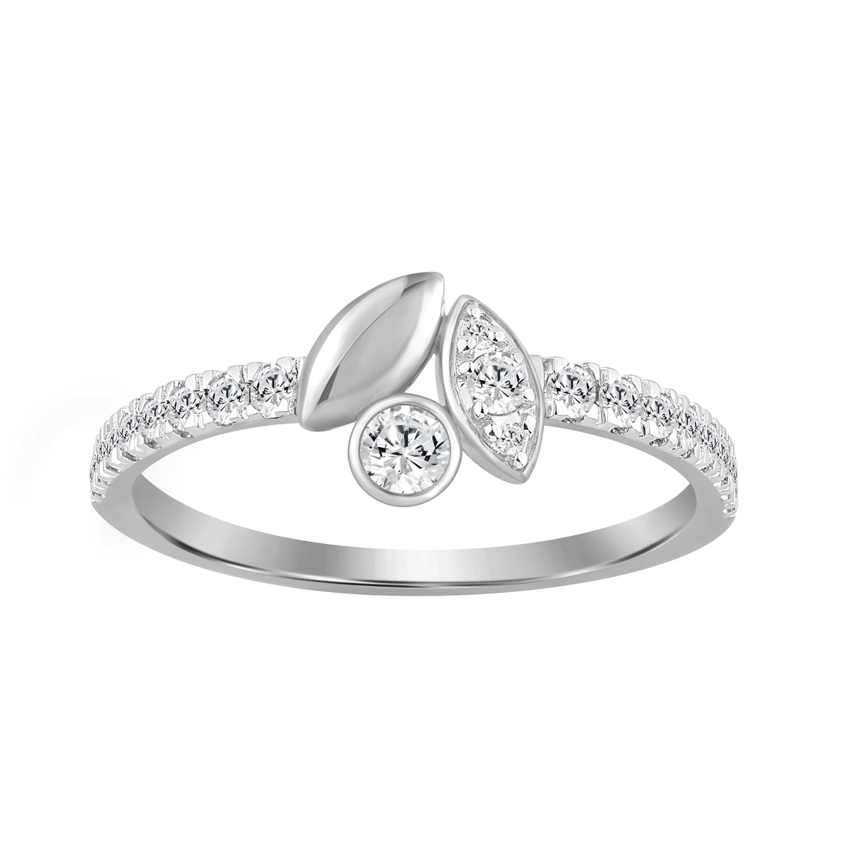 Elegance Ladies Round Diamond Cluster Fashion Ring In 10K White Gold – Marquise Design