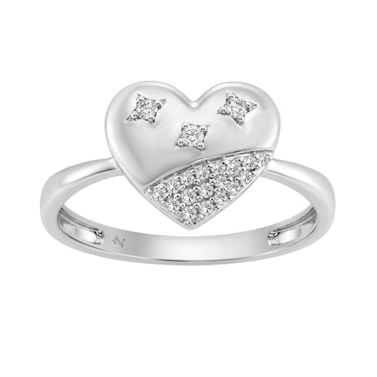 Sterling Silver Ladies Fashion Ring With 0.10Ct Round Diamond Heart Design