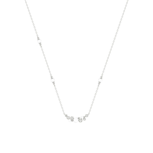 14K White Gold 0.16Ct Ladies Pearl Necklace  Round Diamond Bezel Design