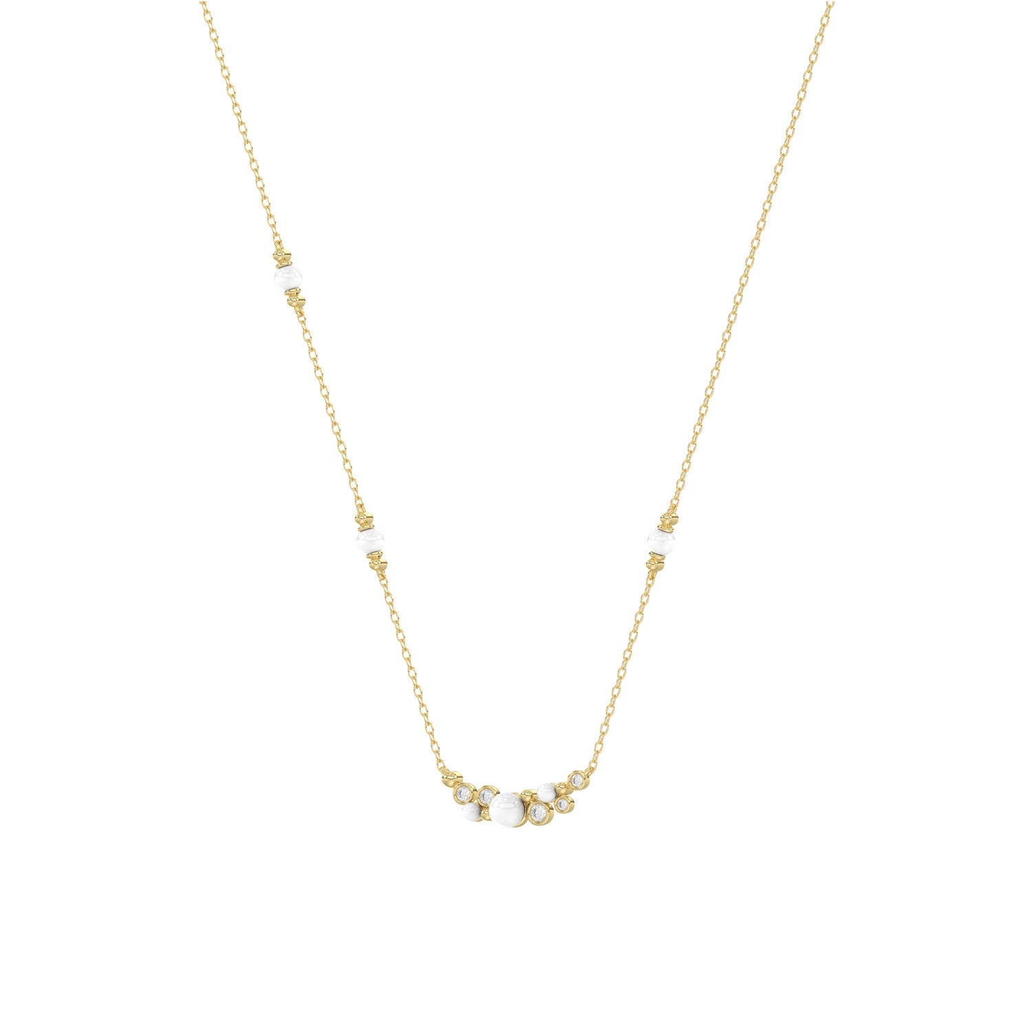 LADIES NECKLACE 0.16CT ROUND/PEARL DIAMOND 14K YELLOW GOLD