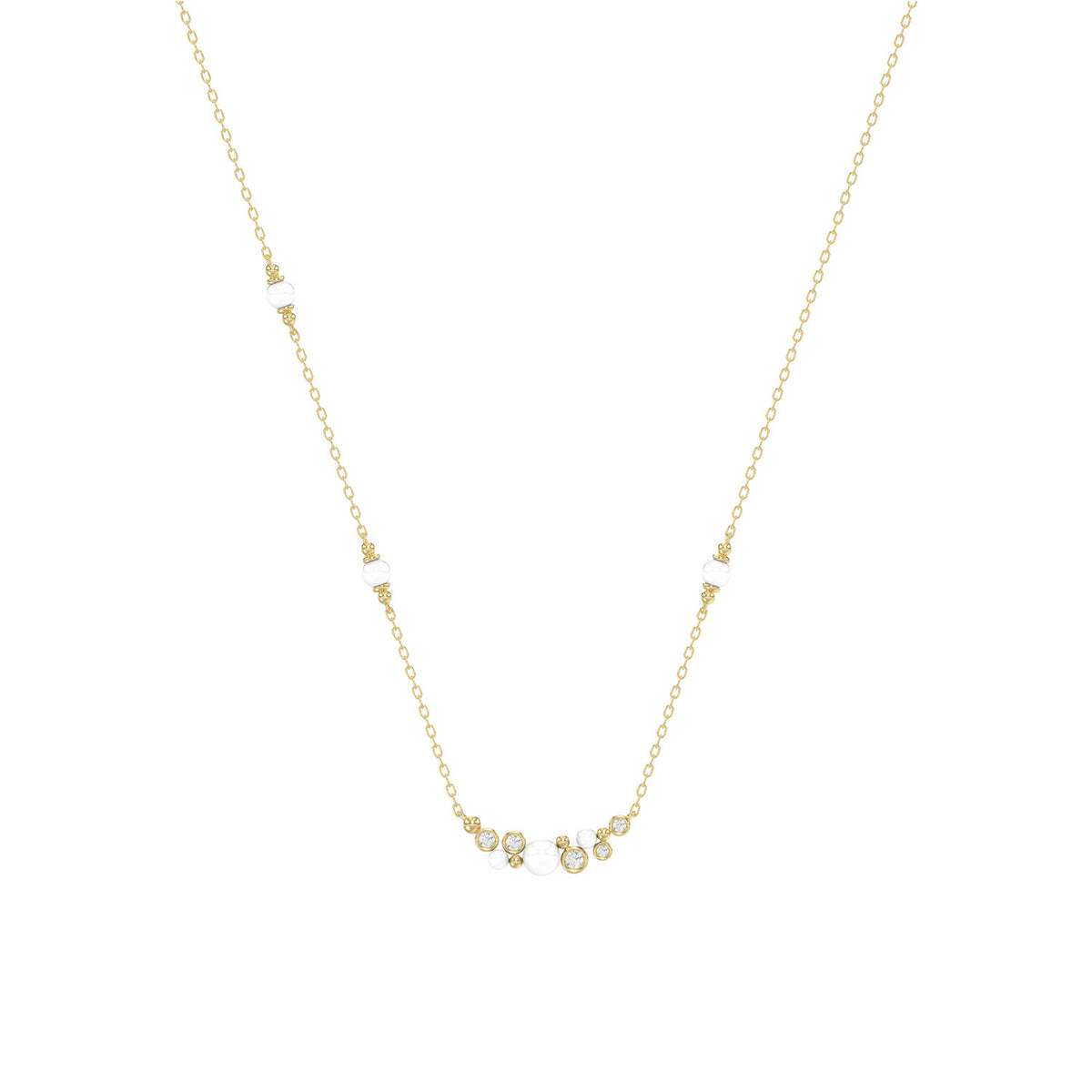 LADIES NECKLACE 0.16CT ROUND/PEARL DIAMOND 14K YELLOW GOLD