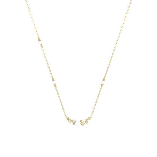 LADIES NECKLACE 0.16CT ROUND/PEARL DIAMOND 14K YELLOW GOLD