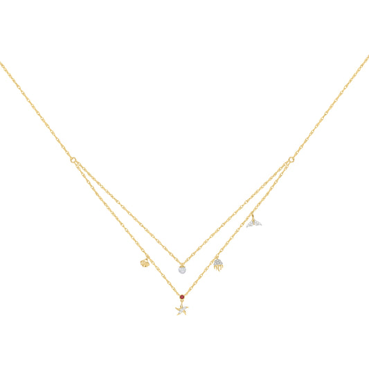 10K Yellow Gold Ladies 0.16CT Round Diamond Pearl Necklace Elegant Diamond & Pearl Jewelry