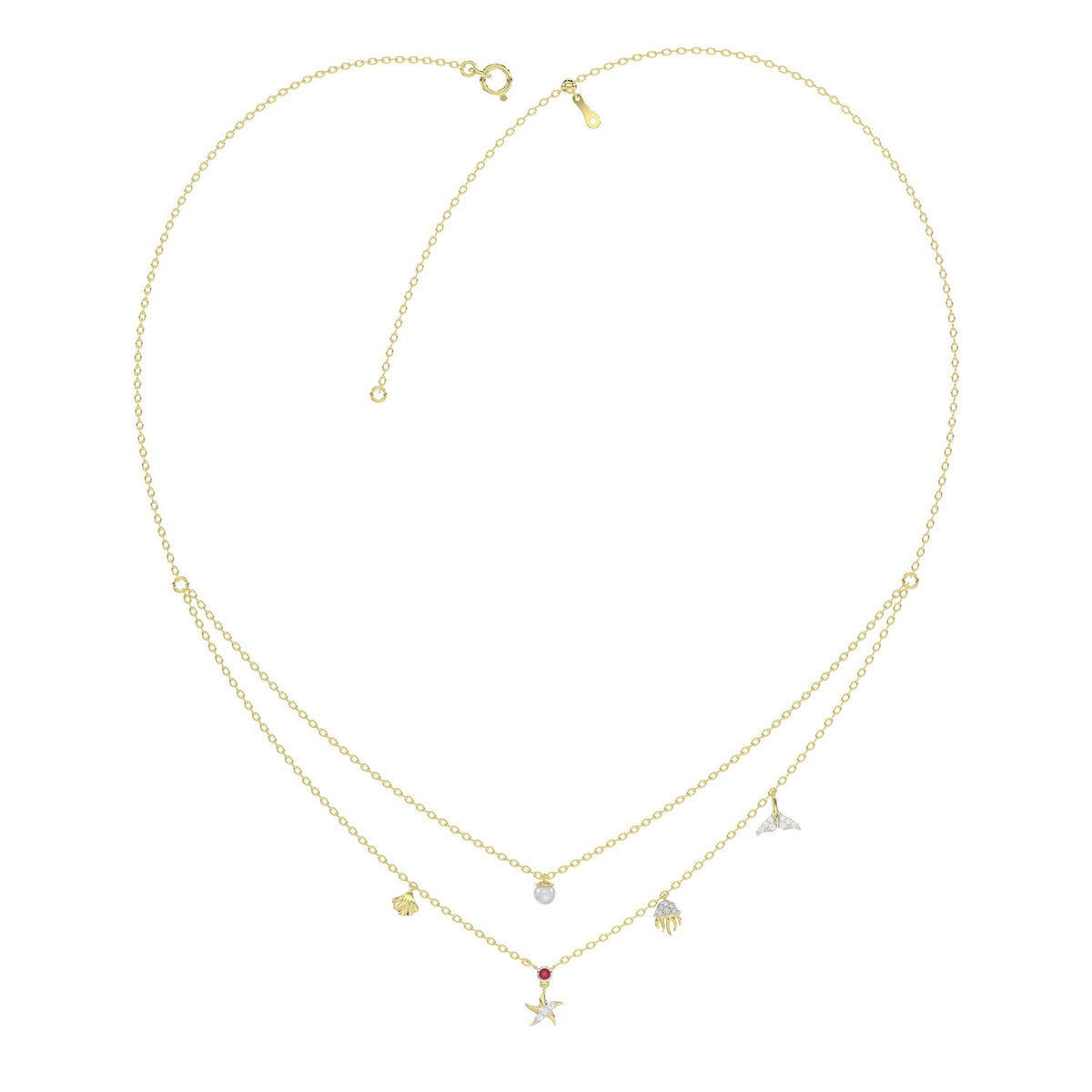 LADIES NECKLACE 0.16CT ROUND/PEARL DIAMOND 14K YELLOW GOLD