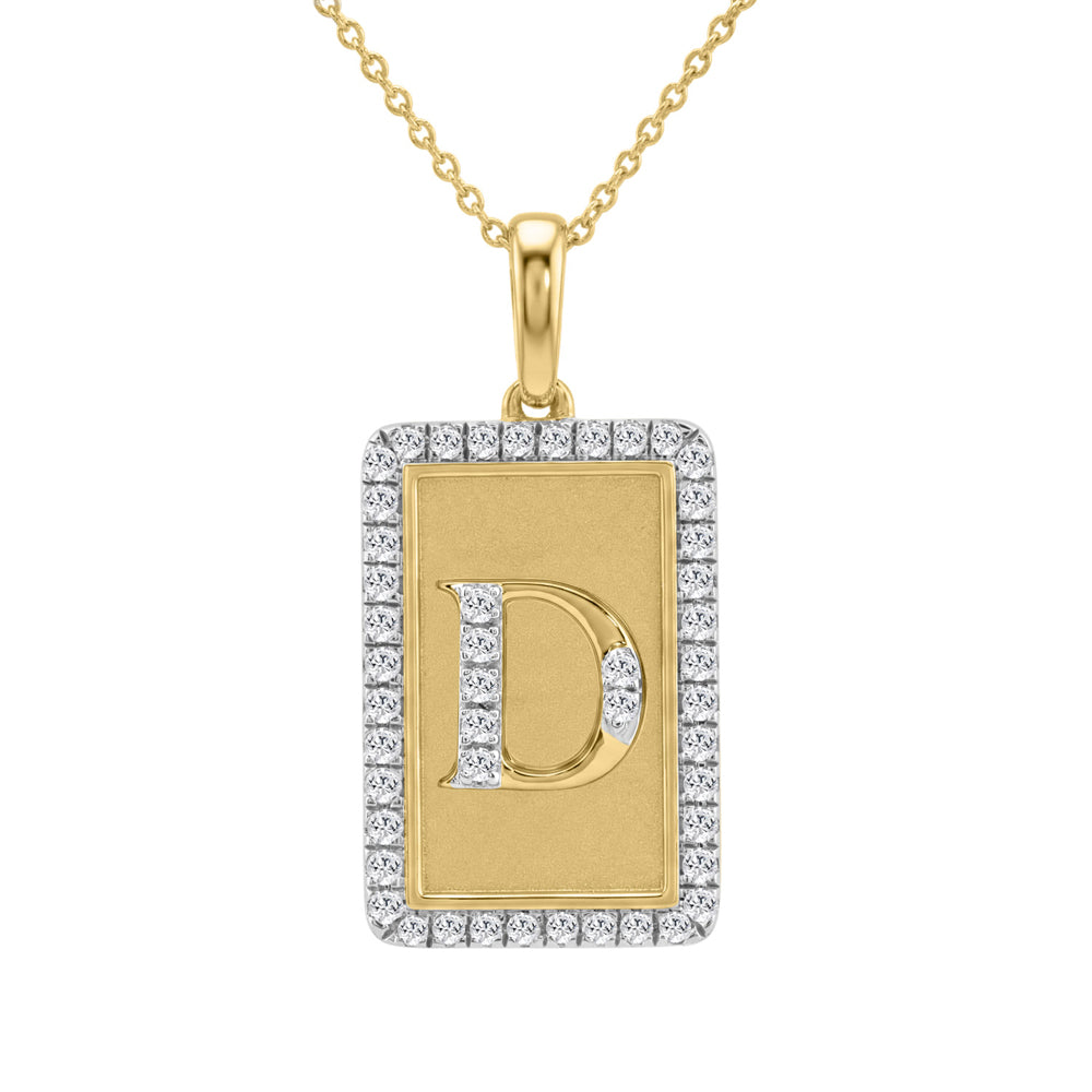 10K Yellow Gold letter 'D' Fashion Pendant With Chain - 0.20 CT Round Diamond Ladies Jewelry Gift